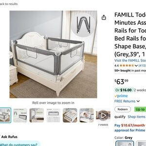 NWT Famill toddler bed rails - new in the package - gray in color